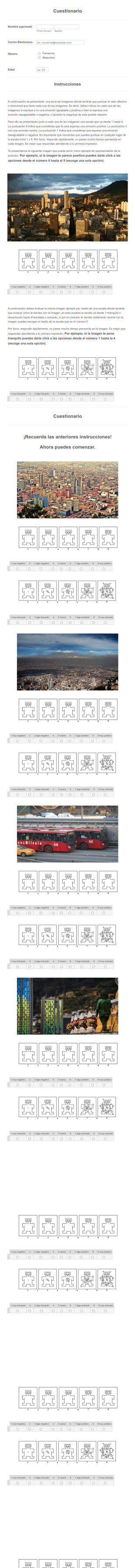 Medición Del Valor Afectivo O Emocional De Imágenes De Ciudad Form Template
