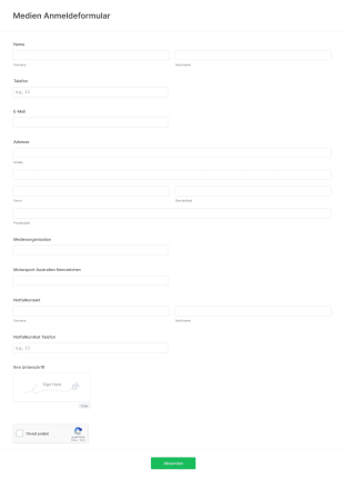 Medien Anmeldeformular Form Template
