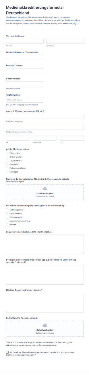 Medienakkreditierung Formular