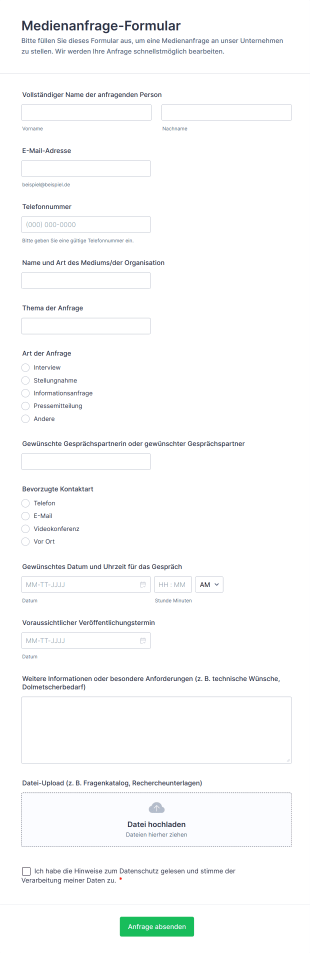 Medienanfrage Formular | Jotform