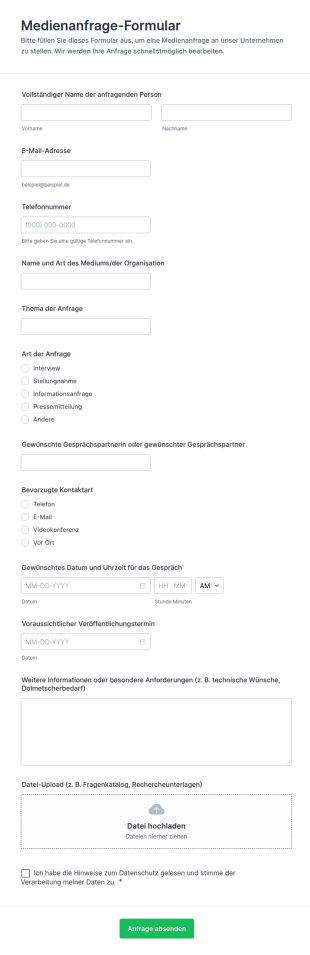 Medienanfrage Formular