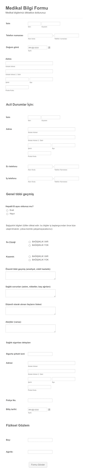 Medikal İşe Alım Bilgi Form Şablonu