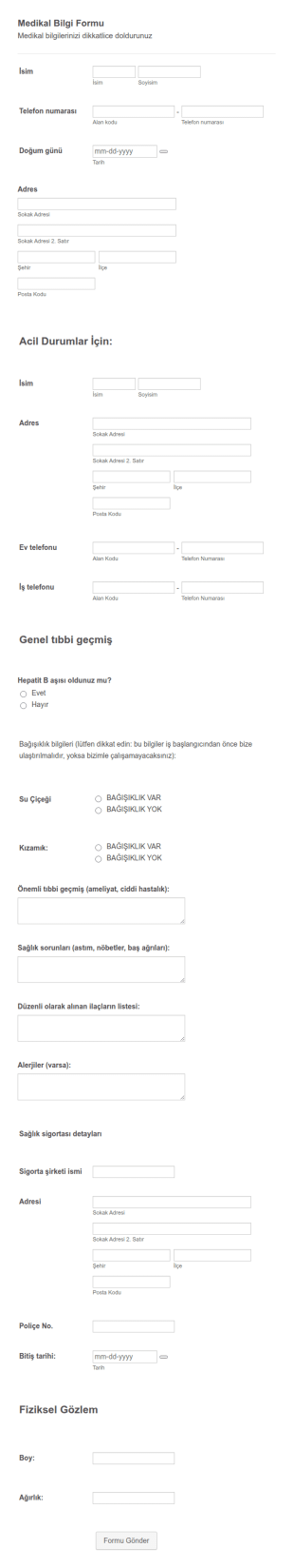Medikal İşe Alım Bilgi Form Şablonu