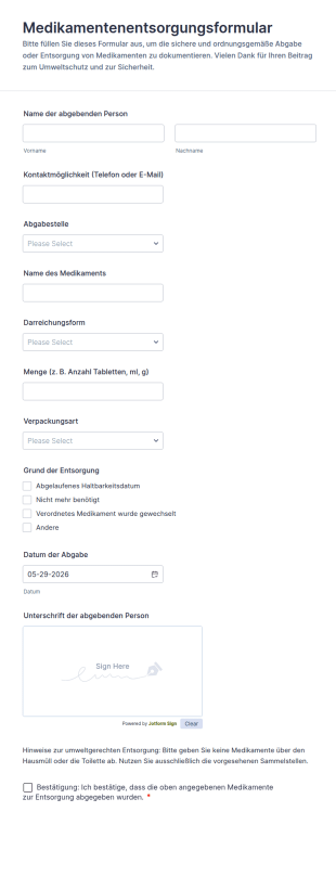 Medikamentenentsorgungsformular