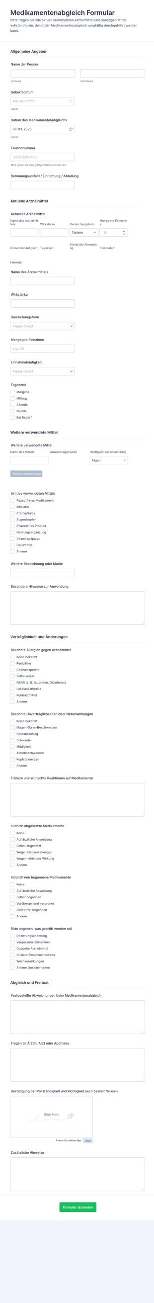 Medikationsabgleich Formular