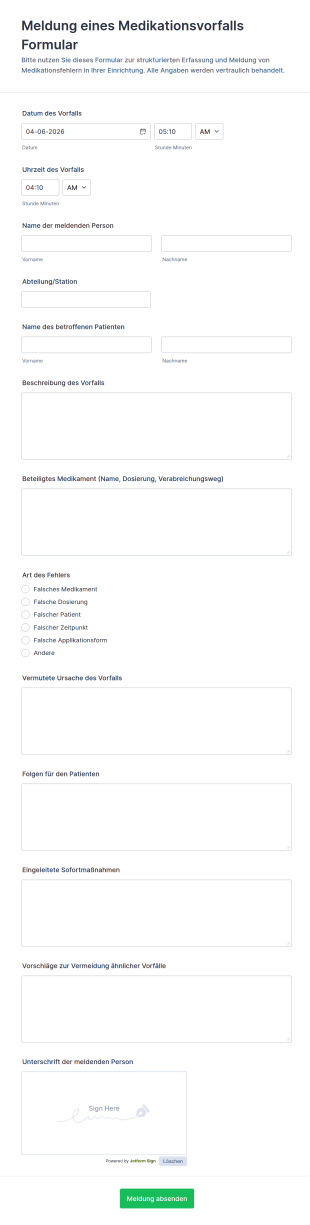 Medikationszwischenfallbericht Formular