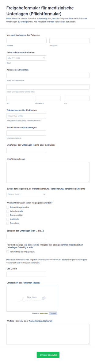 Medizinische Aktenfreigabe Formular