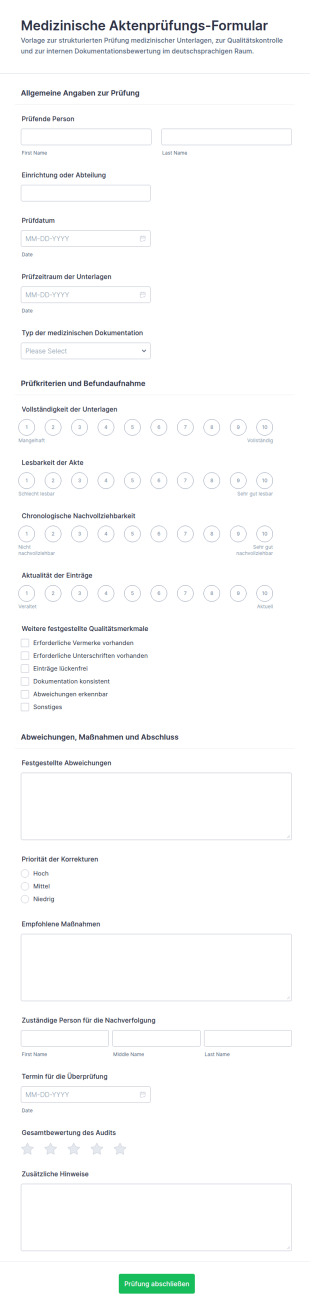 Medizinische Aktenüberprüfung Fragebogen