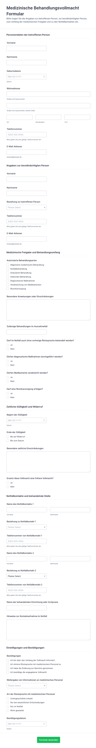 Medizinische Behandlungsfreigabe Formular