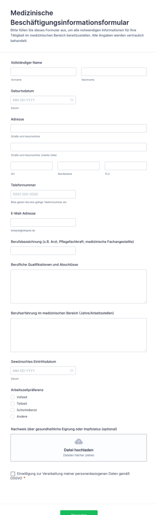 Medizinische Beschäftigungsinformationsformular