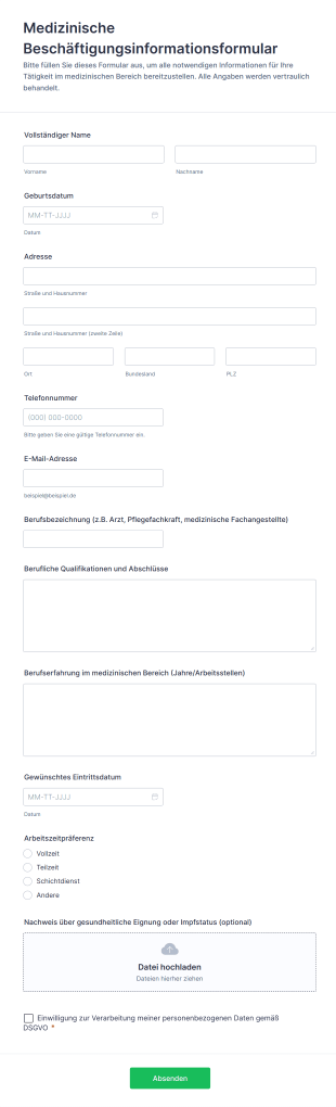 Medizinische Beschäftigungsinformationsformular