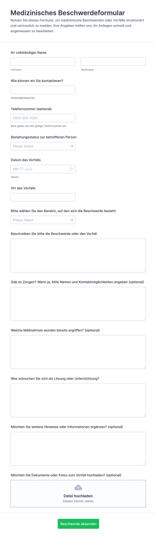 Medizinische Beschwerdeformular
