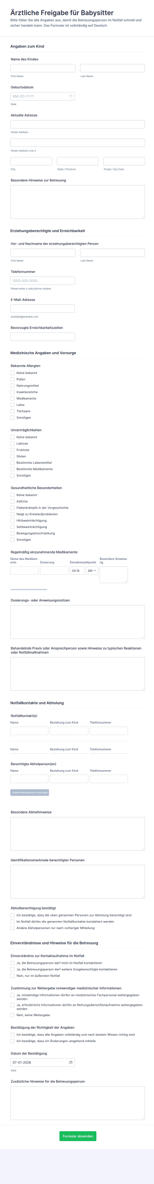 Medizinische Freigabe Für Babysitter