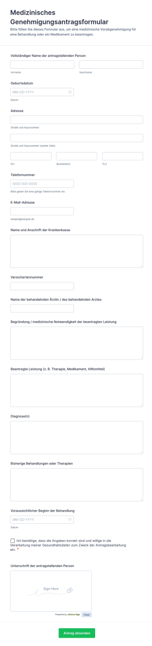 Medizinische Genehmigungsanfrage Formular