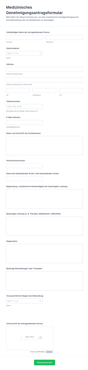 Medizinische Genehmigungsanfrage Formular