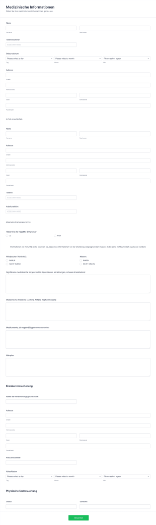 Medizinische Informationen Form Template