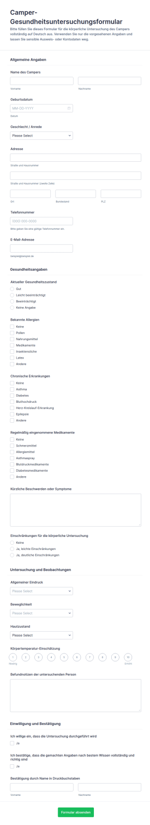 Medizinische Untersuchung Für Camper Form