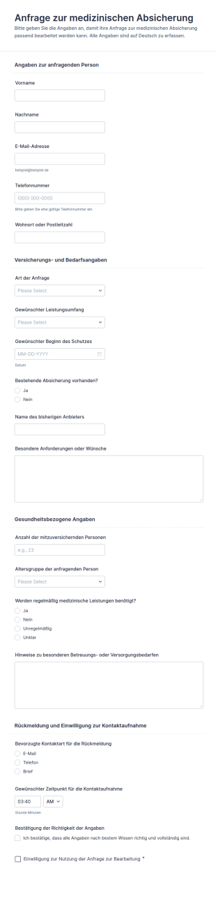 Anfrageformular Zur Medizinischen Leistungsabdeckung Formular
