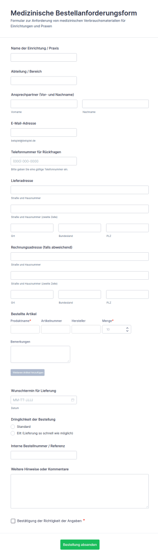 Medizinische Versorgung Bestellformular