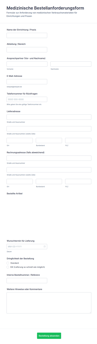 Medizinische Versorgung Bestellformular