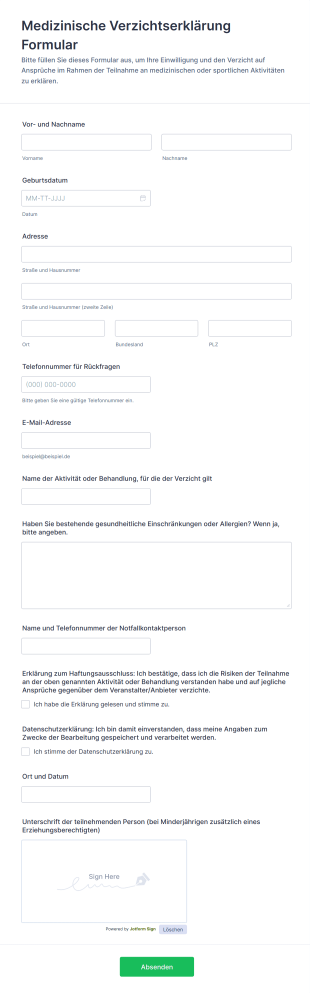 Medizinische Verzichtserklärung Formular