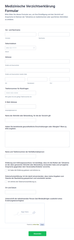Medizinische Verzichtserklärung Formular
