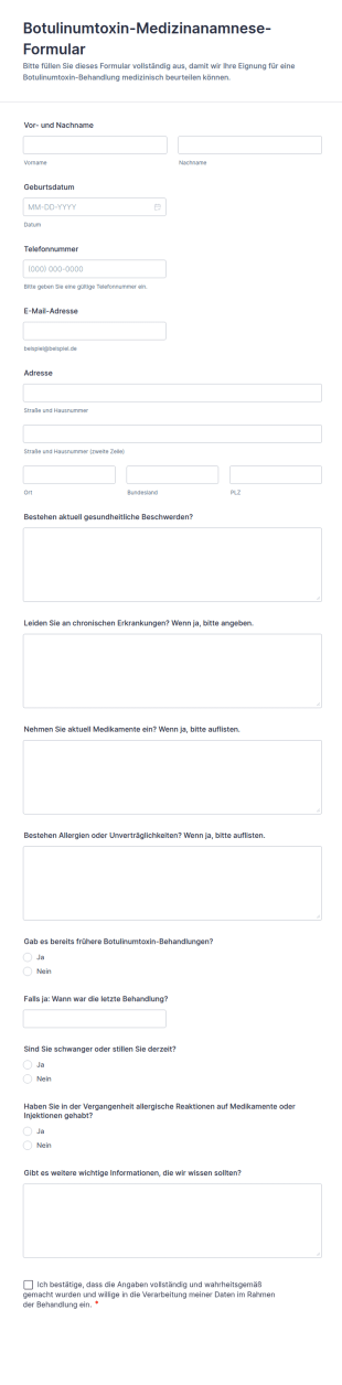Medizinische Vorgeschichte Für Botulinumtoxin Form