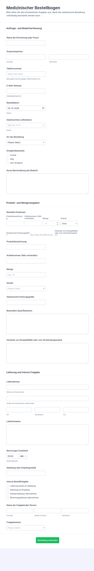 Medizinischer Anordnungsbogen Formular