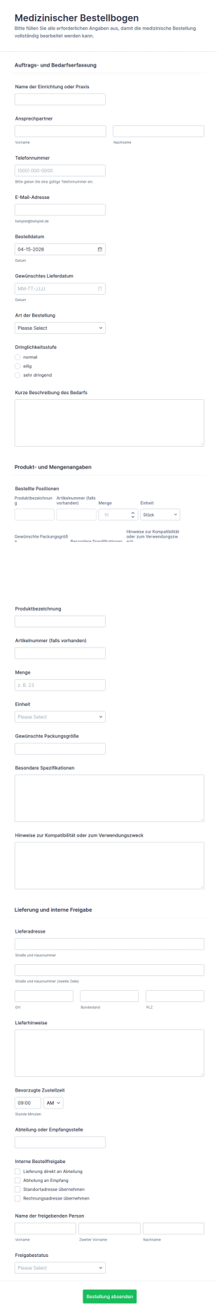 Medizinischer Anordnungsbogen Formular