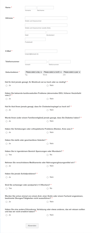 Medizinischer Fragebogen Form Template