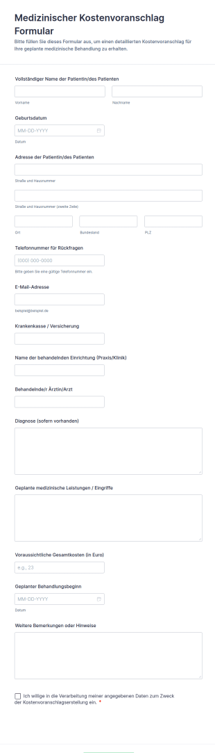 Medizinischer Kostenvoranschlag Formular