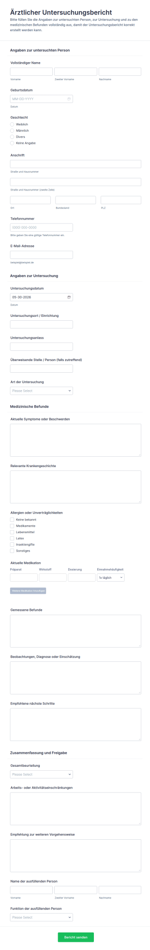 Medizinischer Untersuchungsbericht Fragebogen