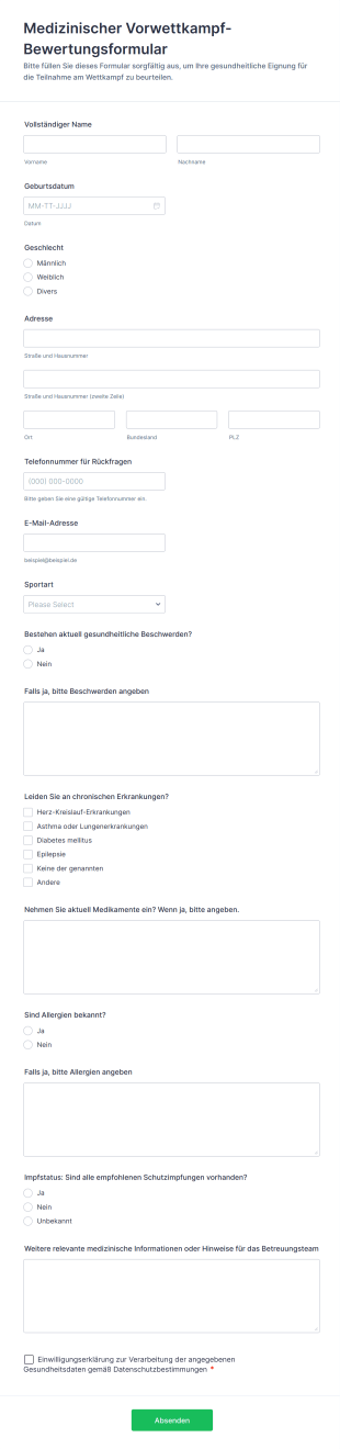 Medizinischer Vorwettkampf Bewertungsformular