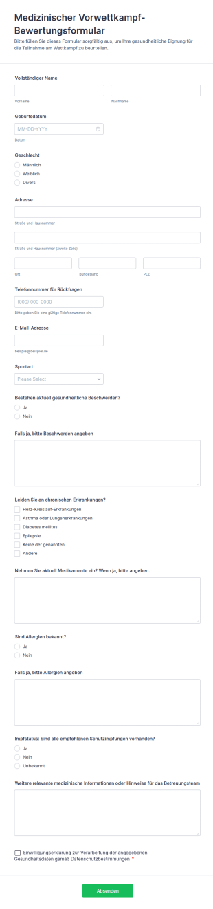 Medizinischer Vorwettkampf Bewertungsformular