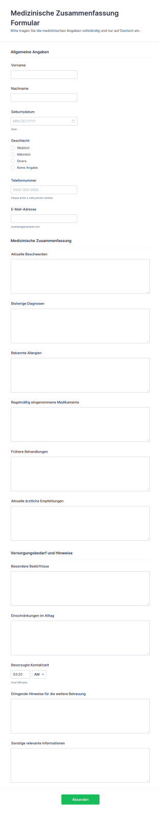 Medizinisches Zusammenfassungsformular