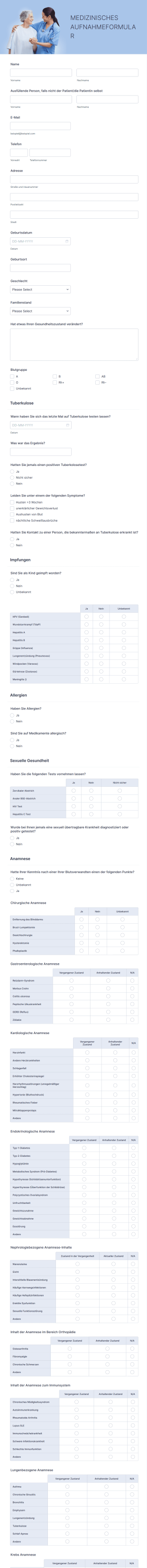 Medizinisches Aufnahmeformular