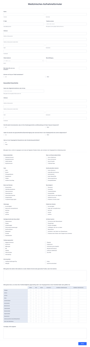Medizinisches Aufnahmeformular Form Template