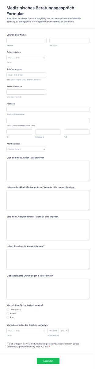 Medizinisches Beratungsgespräch Formular