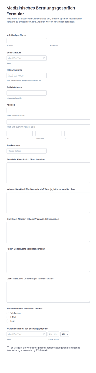Medizinisches Beratungsgespräch Formular