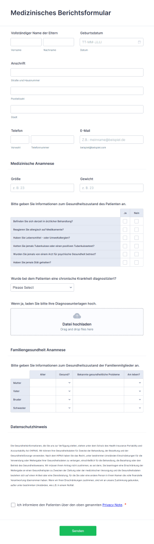 Medizinisches Berichtsformular Form Template