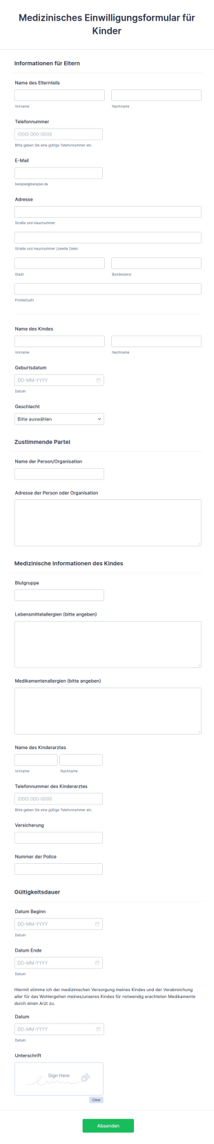 Medizinisches Einwilligungsformular Für Kinder
