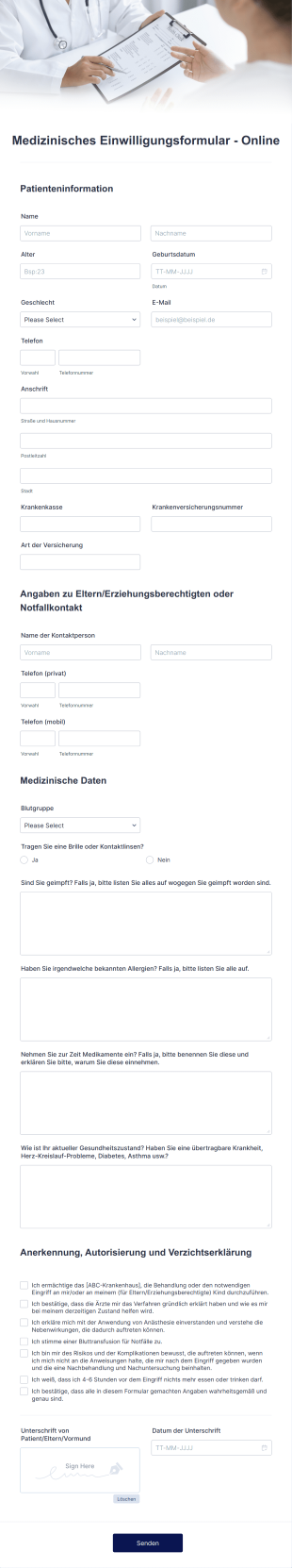 Medizinisches Einwilligungsformular Online Form Template