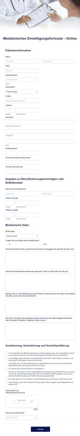 Medizinisches Einwilligungsformular Online
