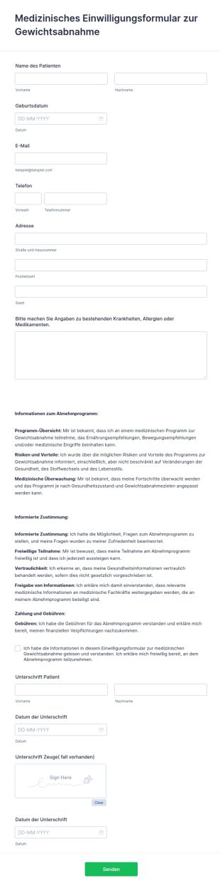Medizinisches Einwilligungsformular Zur Gewichtsabnahme