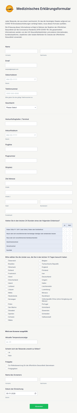Medizinisches Erklärungsformular