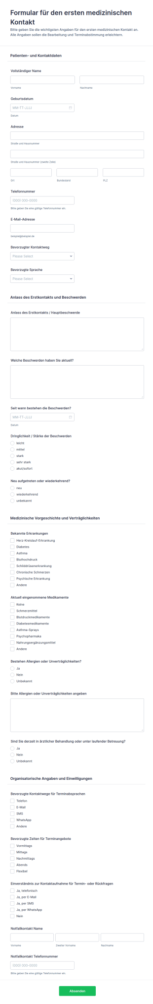 Medizinisches Erstkontaktformular