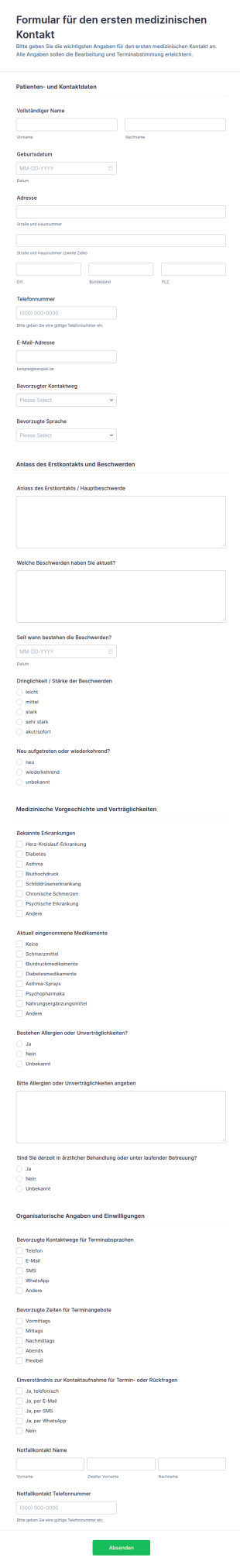 Medizinisches Erstkontaktformular