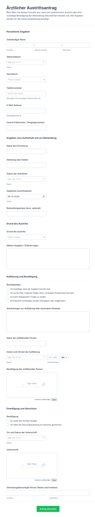 Medizinisches Rückzugsformular