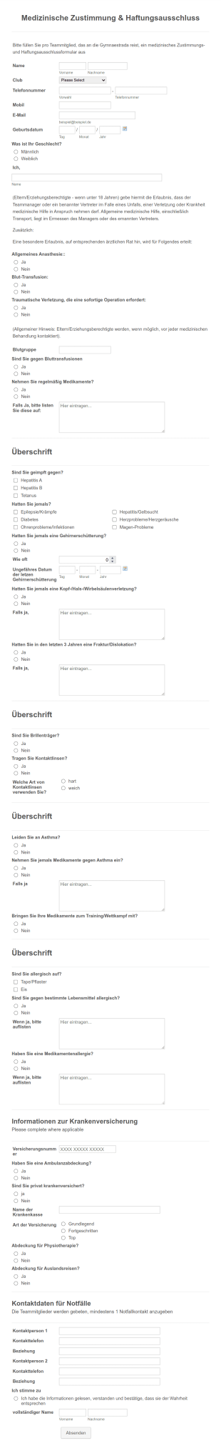 Medizinisches Zustimmungs & Haftungsausschlussformular Form Template