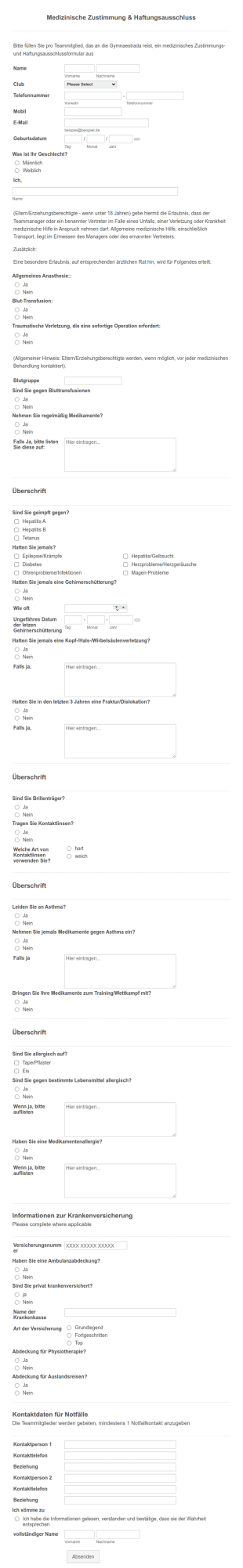 Medizinisches Zustimmungs & Haftungsausschlussformular